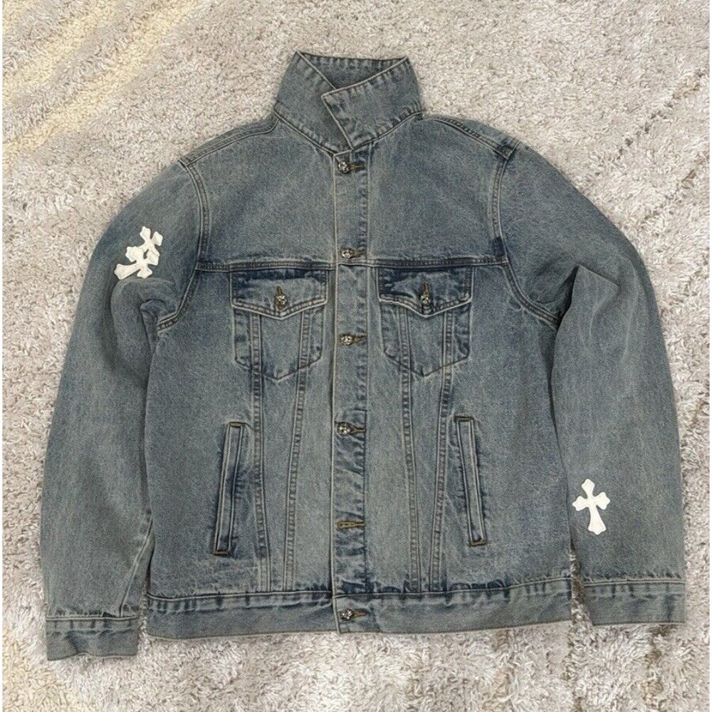 Chrome Hearts White Patch Blue Denim Jean Jacket Men’s Size Large